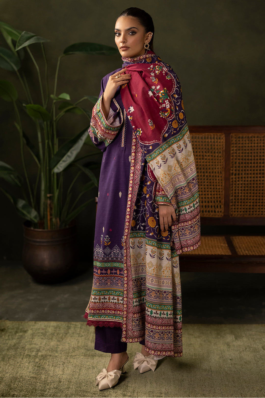 Zellbury | Unstitched 3 Piece Khaddar | Embroidered Shirt Shalwar Dupatta - 0311 - House Of Zarish