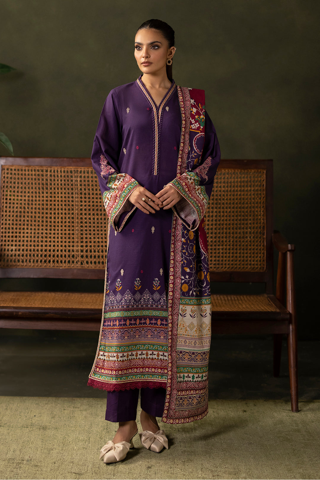 Zellbury | Unstitched 3 Piece Khaddar | Embroidered Shirt Shalwar Dupatta - 0311 - House Of Zarish