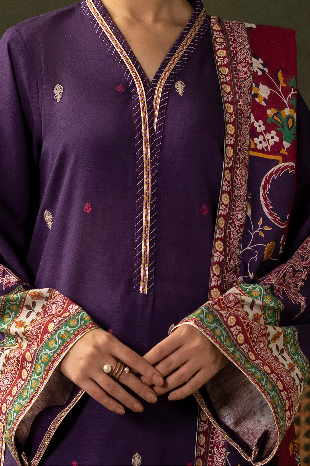 Zellbury | Unstitched 3 Piece Khaddar | Embroidered Shirt Shalwar Dupatta - 0311 - House Of Zarish