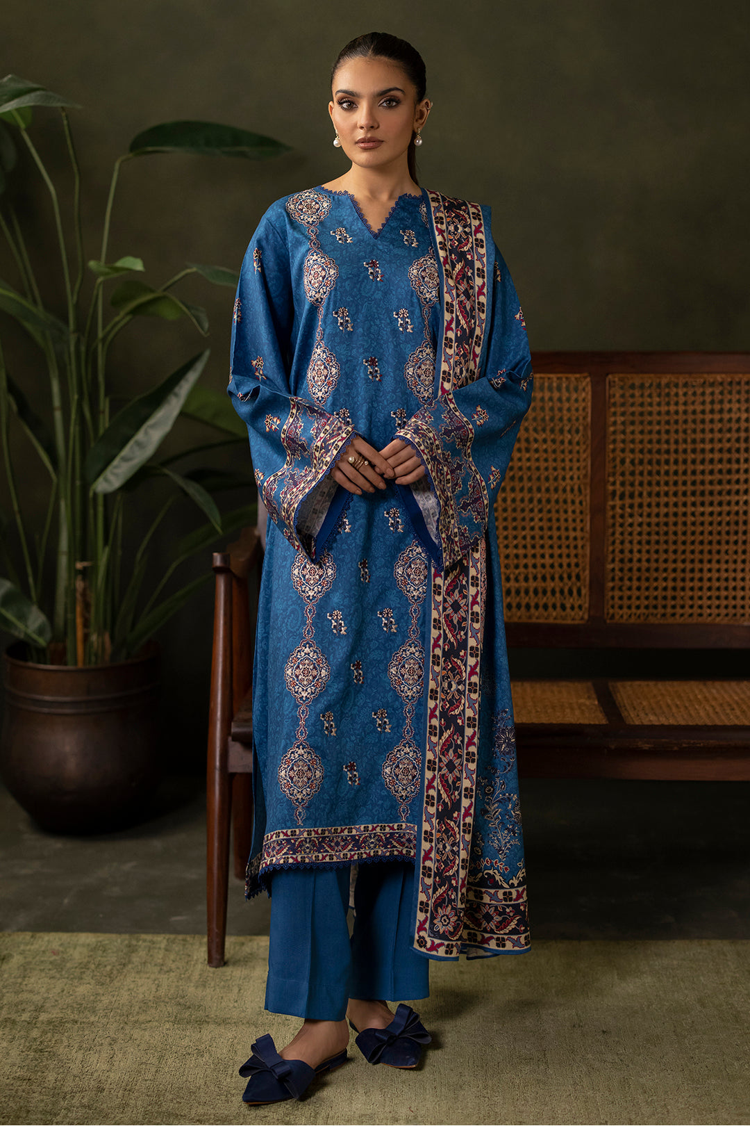 Zellbury | Unstitched 3 Piece Viscose | Embroidered Shirt Shalwar Dupatta - 0313 - House Of Zarish