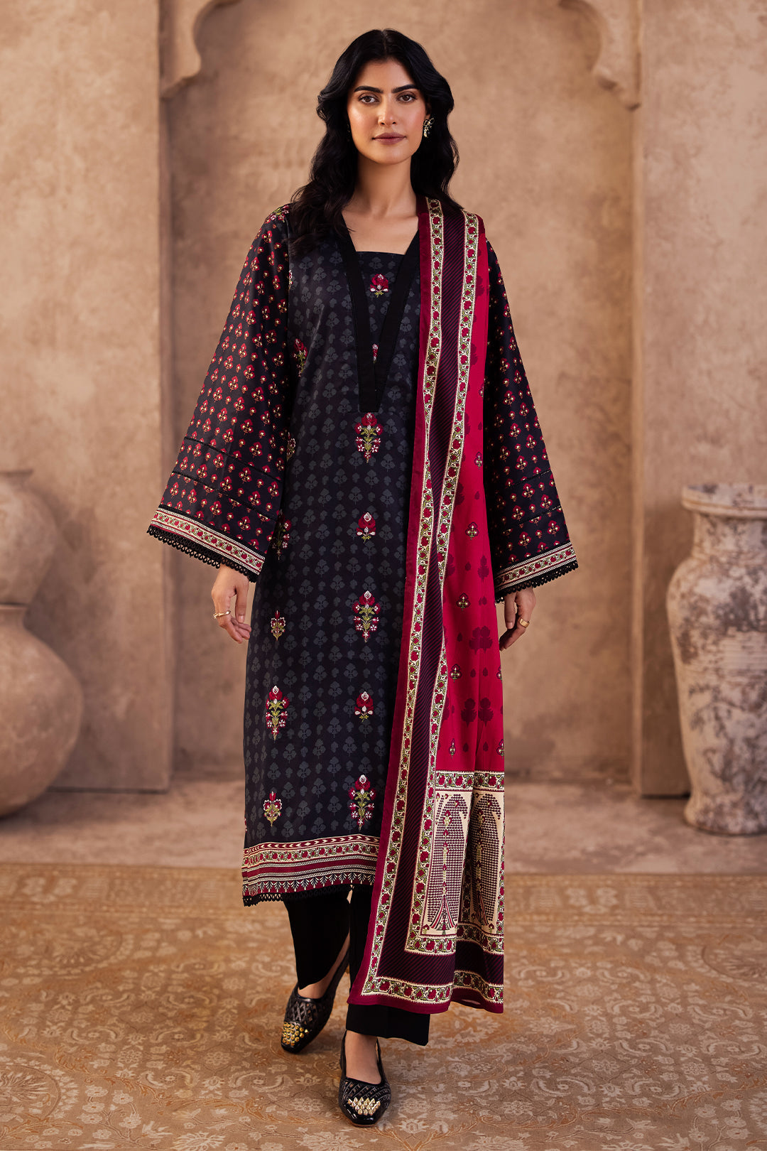 Zellbury | Unstitched 3 Piece Viscose | Embroidered Shirt Shalwar Dupatta - 0314 - House Of Zarish