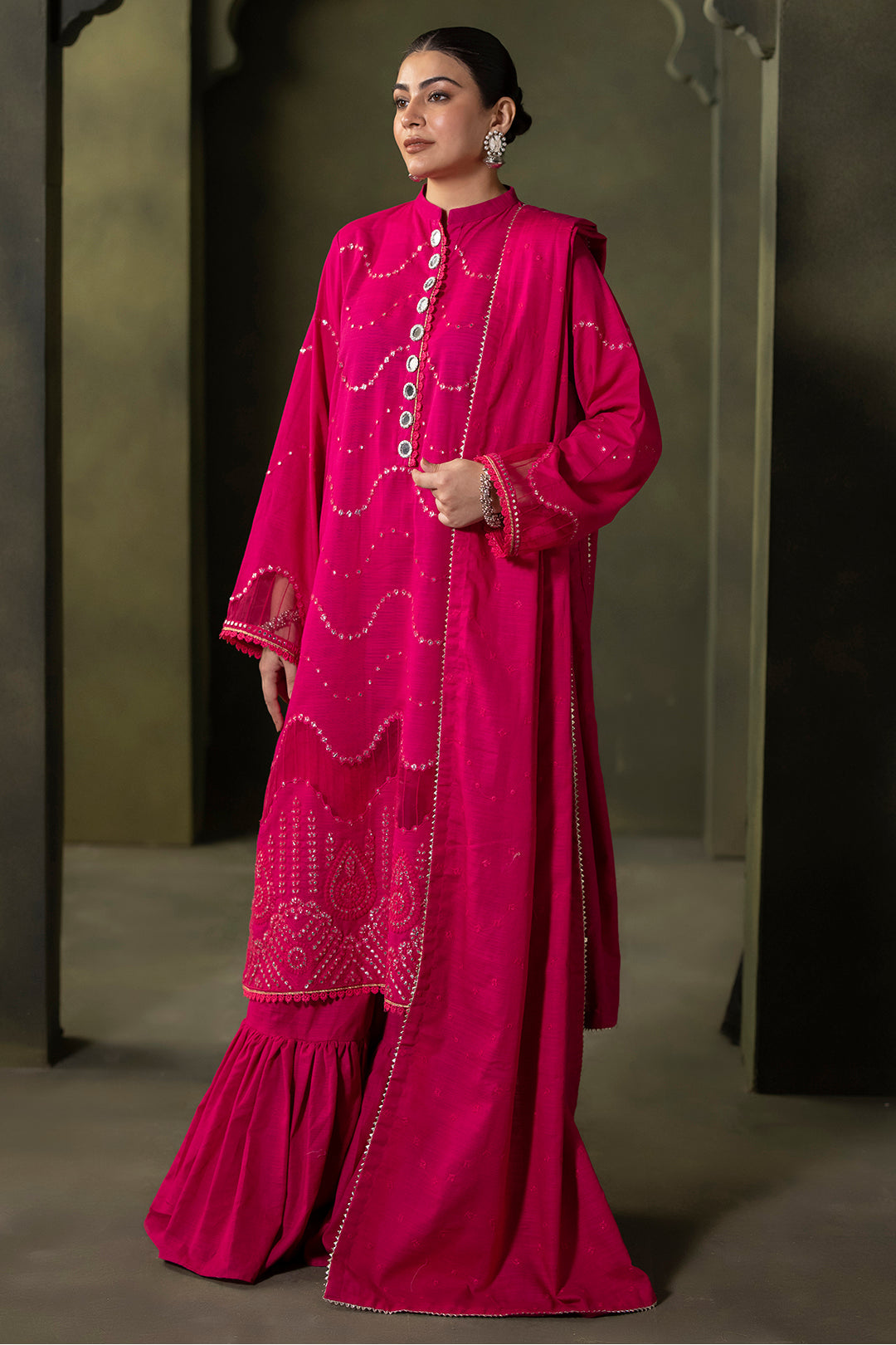 Zellbury | Unstitched 3 Piece Khaddar | Embroidered Shirt Shalwar Dupatta - 0320 - Libasekhas