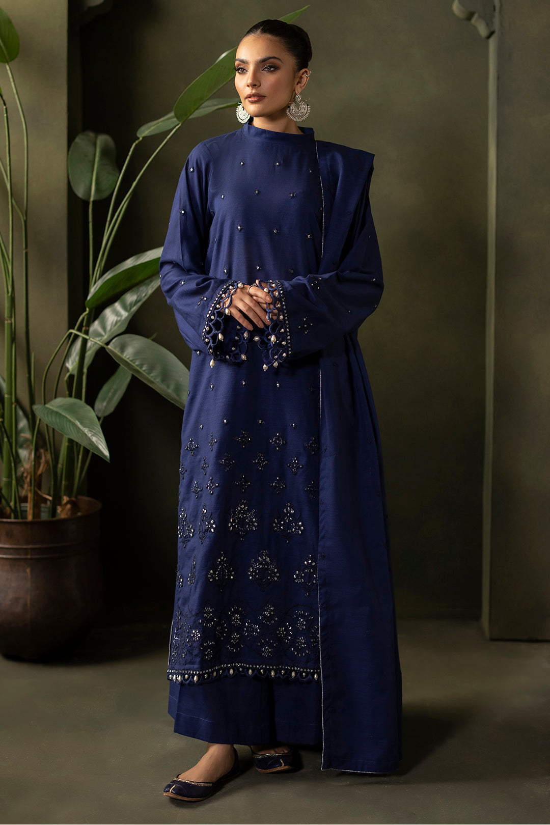 Zellbury | Unstitched 3 Piece Khaddar | Embroidered Shirt Shalwar Dupatta - 0322 - House Of Zarish