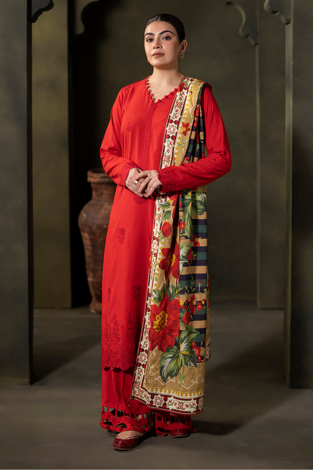 Zellbury | Unstitched 3 Piece Viscose | Embroidered Shirt Shalwar Dupatta - 0324 - House Of Zarish