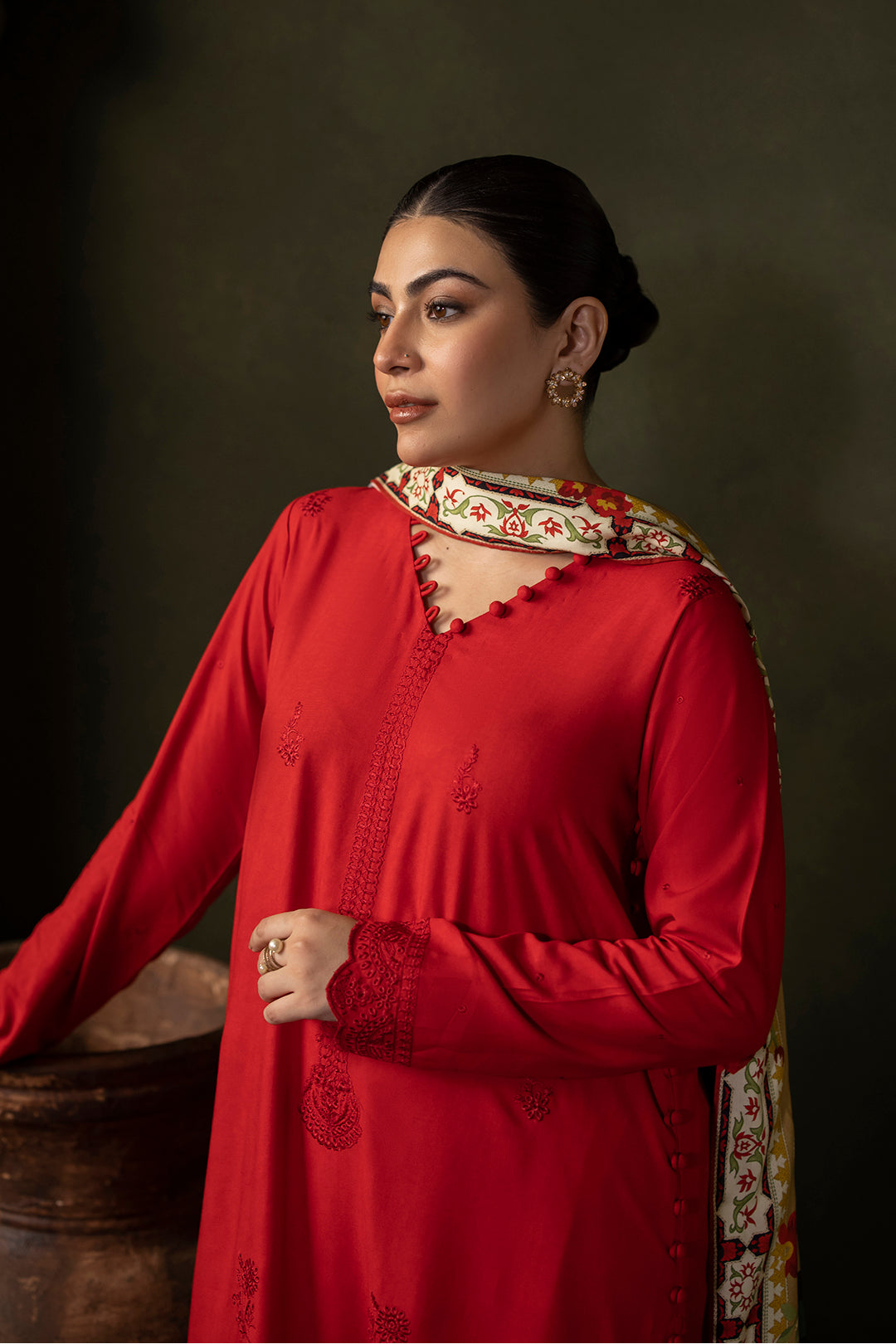 Zellbury | Unstitched 3 Piece Viscose | Embroidered Shirt Shalwar Dupatta - 0324 - Libasekhas