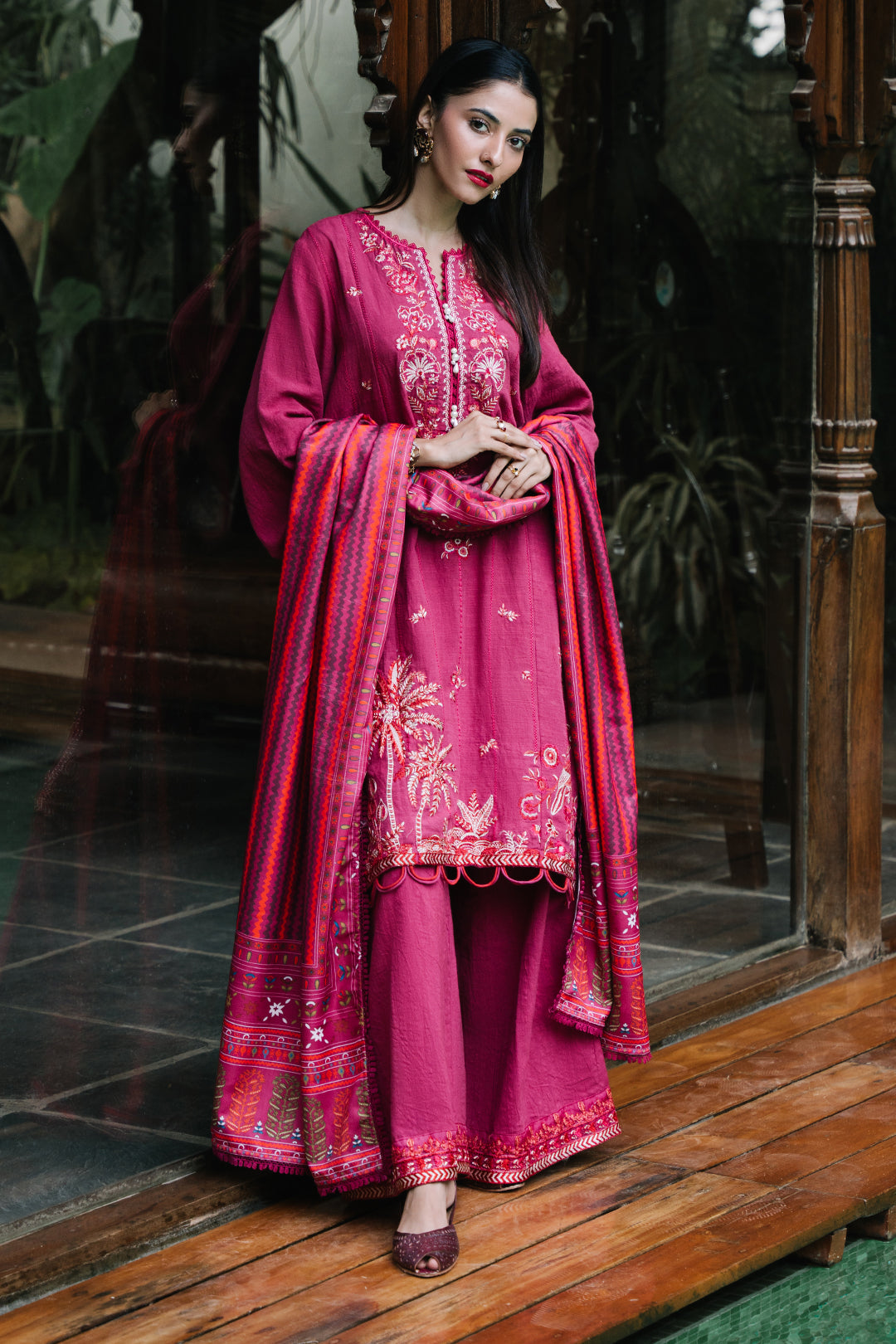 Zellbury | Unstitched 3 Piece Khaddar | Embroidered Shirt Shalwar Dupatta - 0328 - Libasekhas