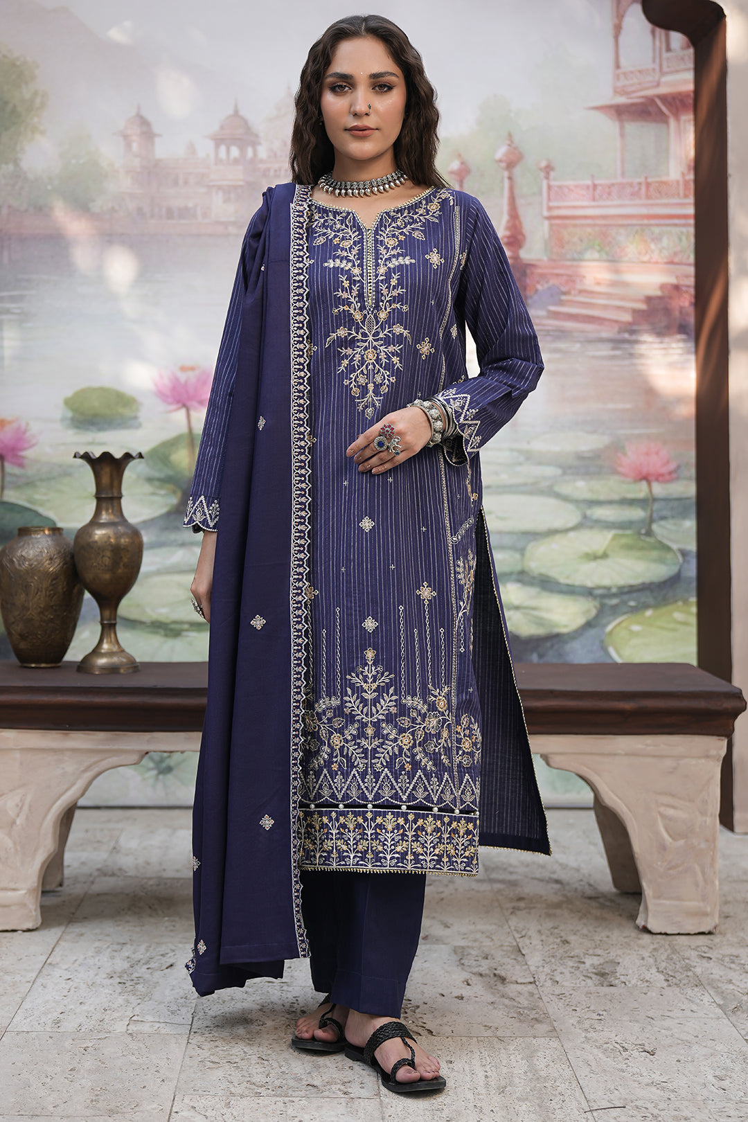 Zellbury | Unstitched 3 Piece Khaddar | Embroidered Shirt Shalwar Shawl - 0409 - House Of Zarish