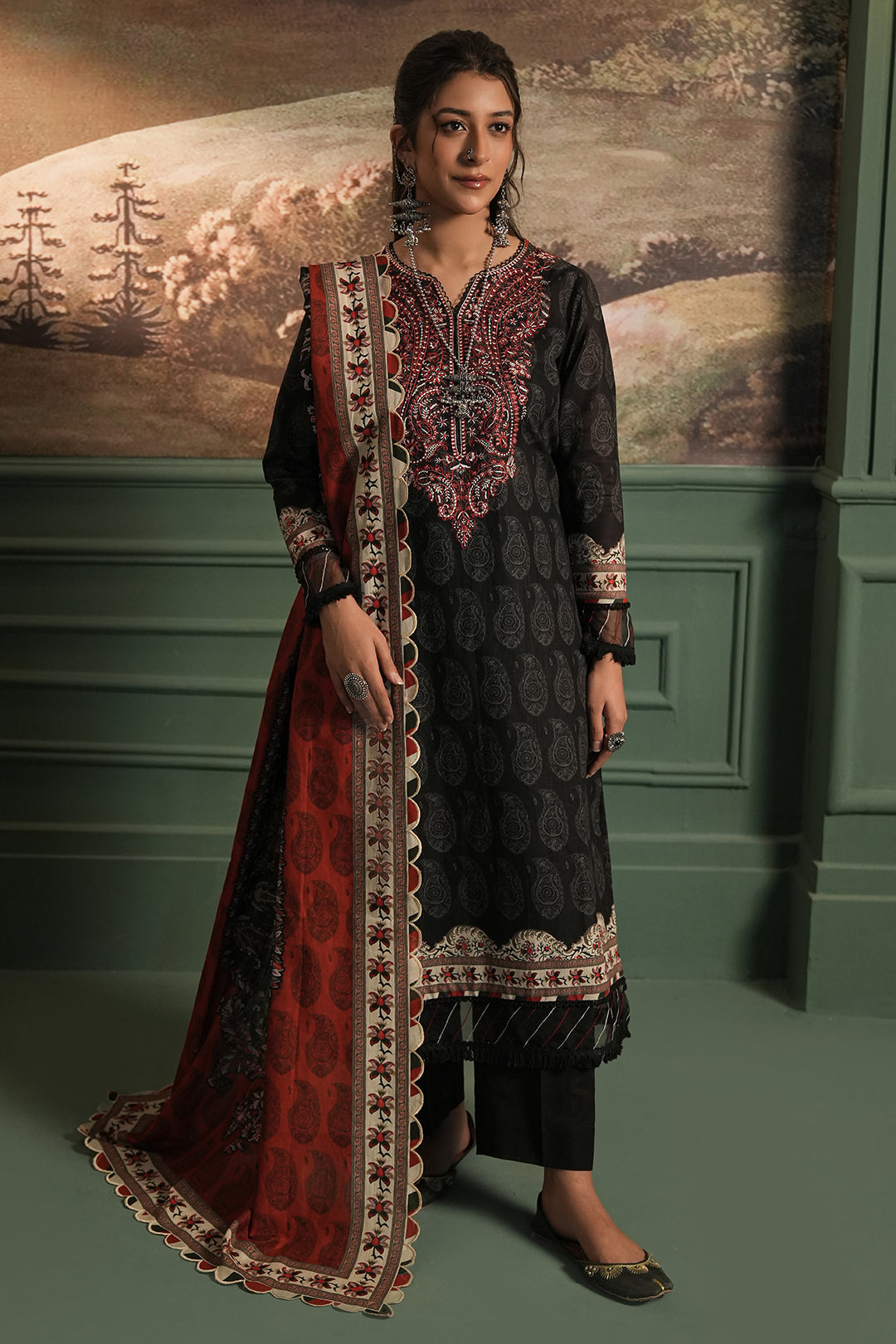 Zellbury | Unstitched 3 Piece Khaddar | Embroidered Shirt Shalwar Dupatta - 0480 - House Of Zarish