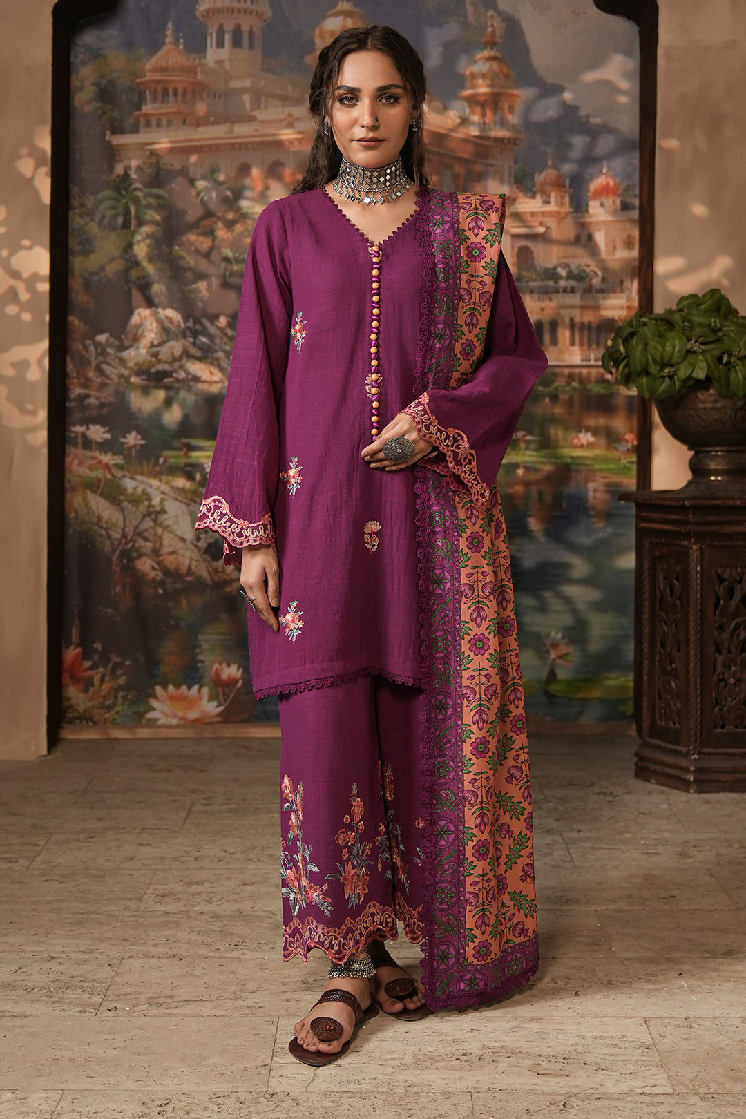 Zellbury | Unstitched 3 Piece Khaddar | Embroidered Shirt Shalwar Dupatta - 0487 - House Of Zarish