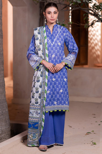 Zellbury | Unstitched 3 Piece Khaddar | Embroidered Shirt Shalwar Dupatta - 0589 - Libasekhas