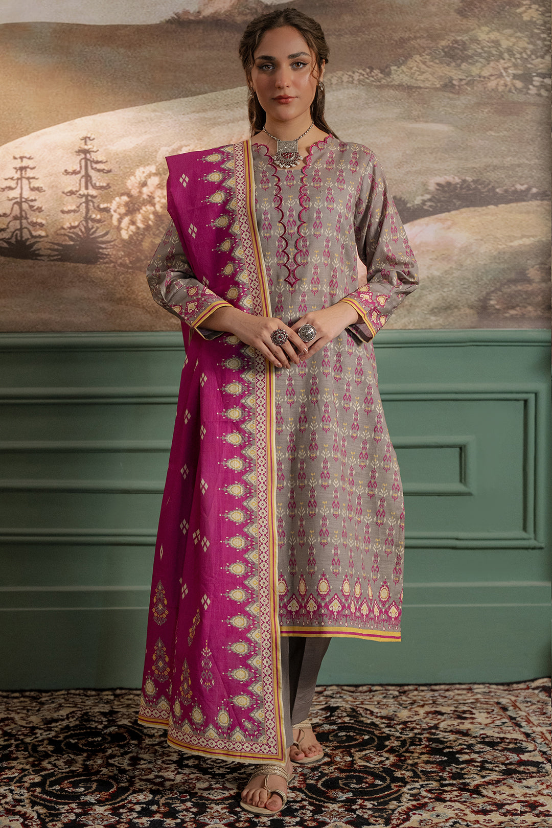 Zellbury | Unstitched 2 Piece Khaddar | Shirt Dupatta - 0332 - House Of Zarish