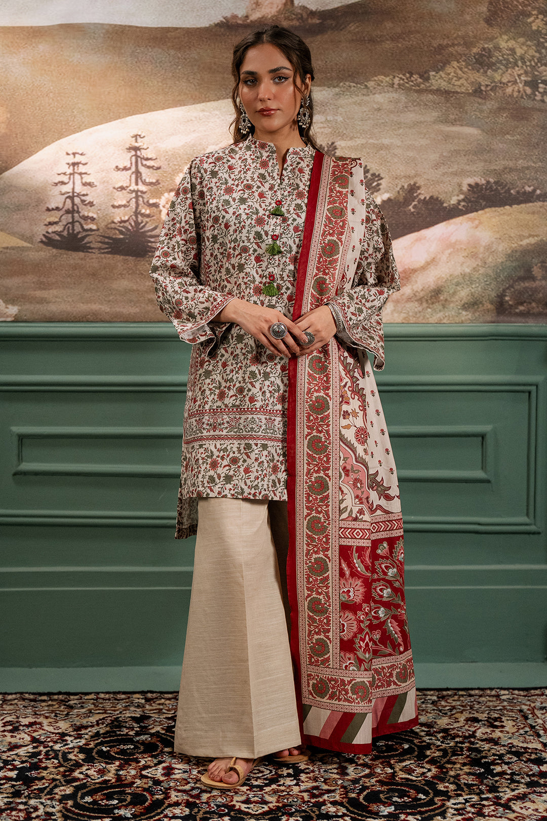 Zellbury | Unstitched 2 Piece Khaddar | Shirt Dupatta - 0334 - House Of Zarish