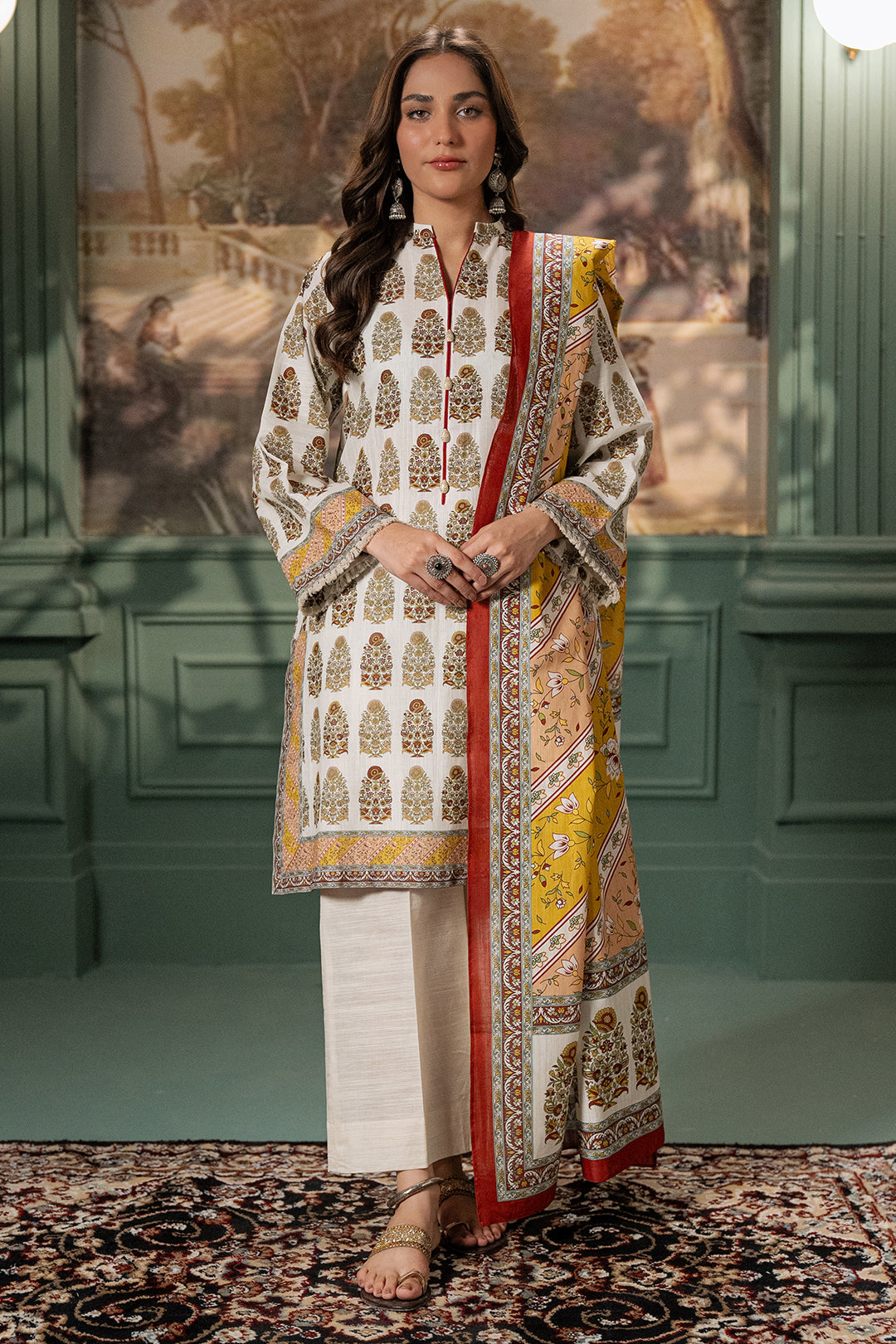 Zellbury | Unstitched 2 Piece Khaddar | Shirt Dupatta - 0336 - House Of Zarish