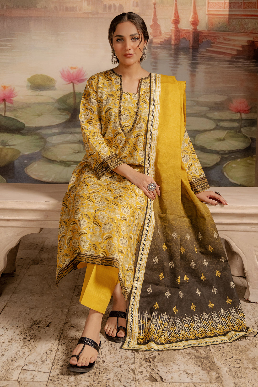 Zellbury | Unstitched 2 Piece Khaddar | Shirt Dupatta - 0424 - House Of Zarish