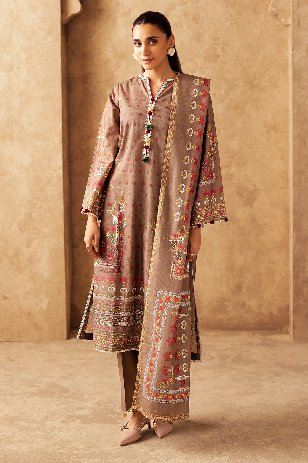 Zellbury | Unstitched 3 Piece Khaddar | Shirt Shalwar Dupatta - 0190 - House Of Zarish