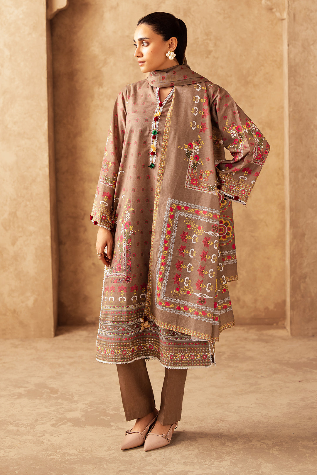 Zellbury | Unstitched 3 Piece Khaddar | Shirt Shalwar Dupatta - 0190 - House Of Zarish