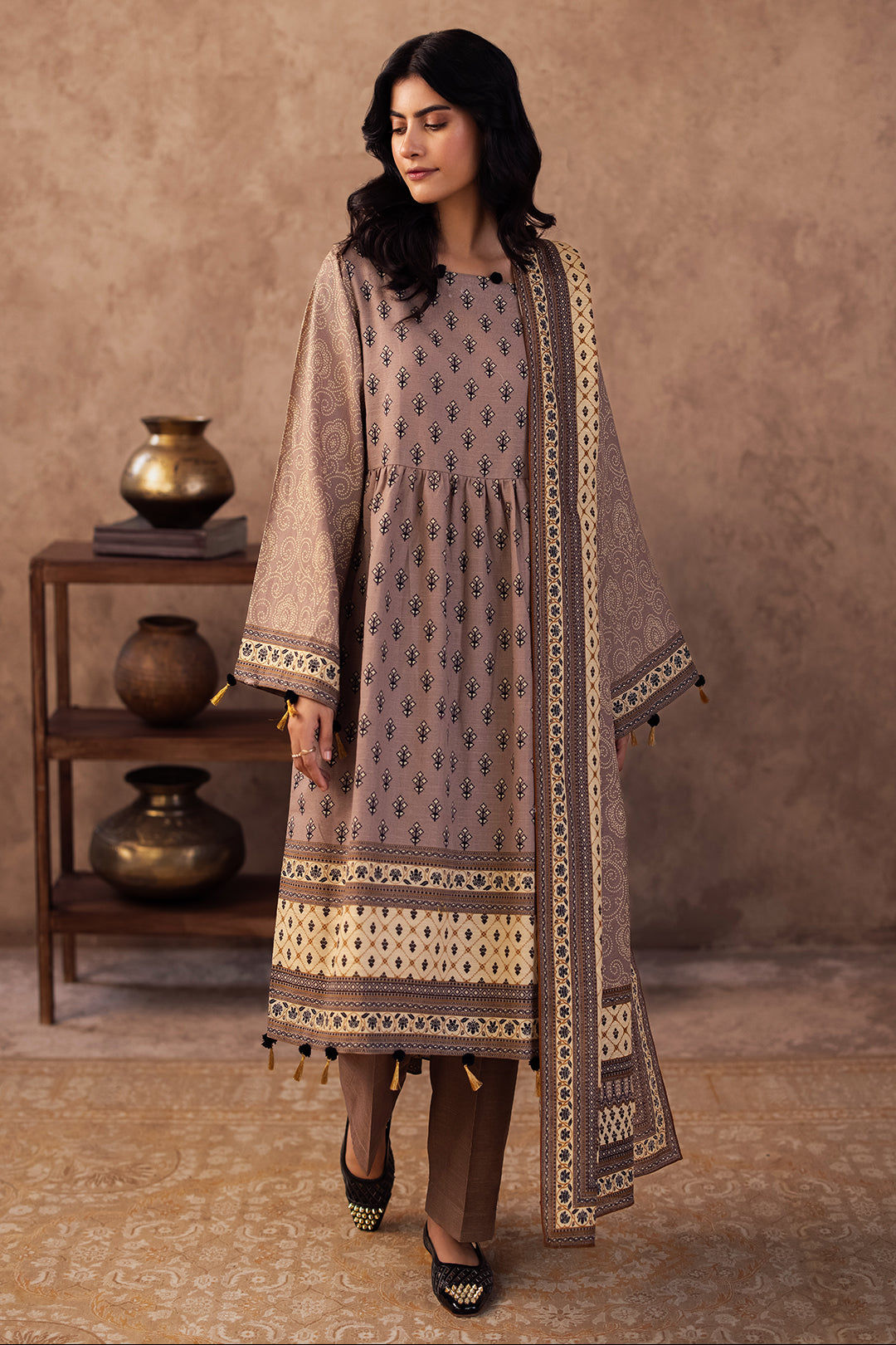 Zellbury | Unstitched 3 Piece Khaddar | Shirt Shalwar Dupatta - 0274 - House Of Zarish
