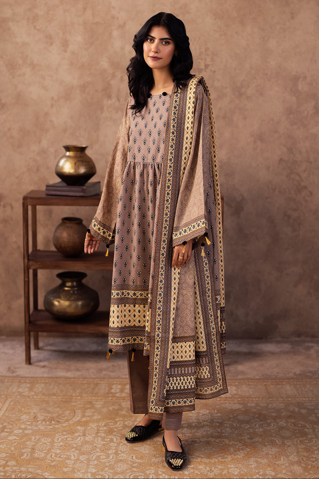 Zellbury | Unstitched 3 Piece Khaddar | Shirt Shalwar Dupatta - 0274 - House Of Zarish