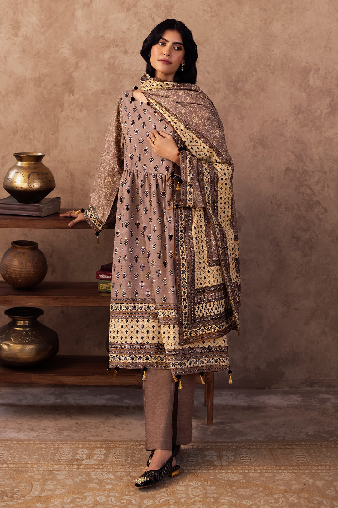 Zellbury | Unstitched 3 Piece Khaddar | Shirt Shalwar Dupatta - 0274 - House Of Zarish