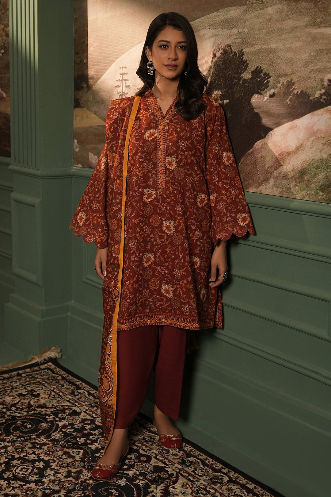 Zellbury | Unstitched 3 Piece Khaddar | Shirt Shalwar Dupatta - 0356 - House Of Zarish