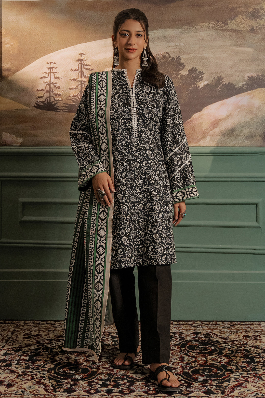 Zellbury | Unstitched 3 Piece Khaddar | Shirt Shalwar Dupatta - 0366 - House Of Zarish