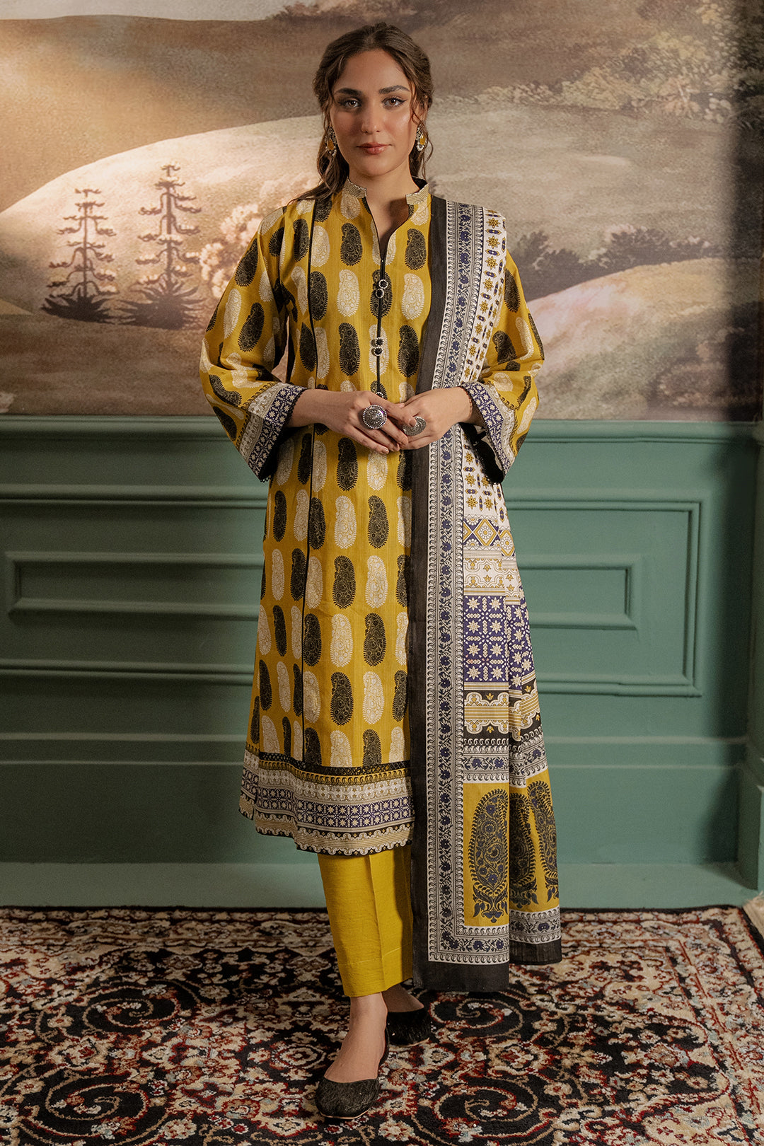 Zellbury | Unstitched 3 Piece Khaddar | Shirt Shalwar Dupatta - 0371 - House Of Zarish