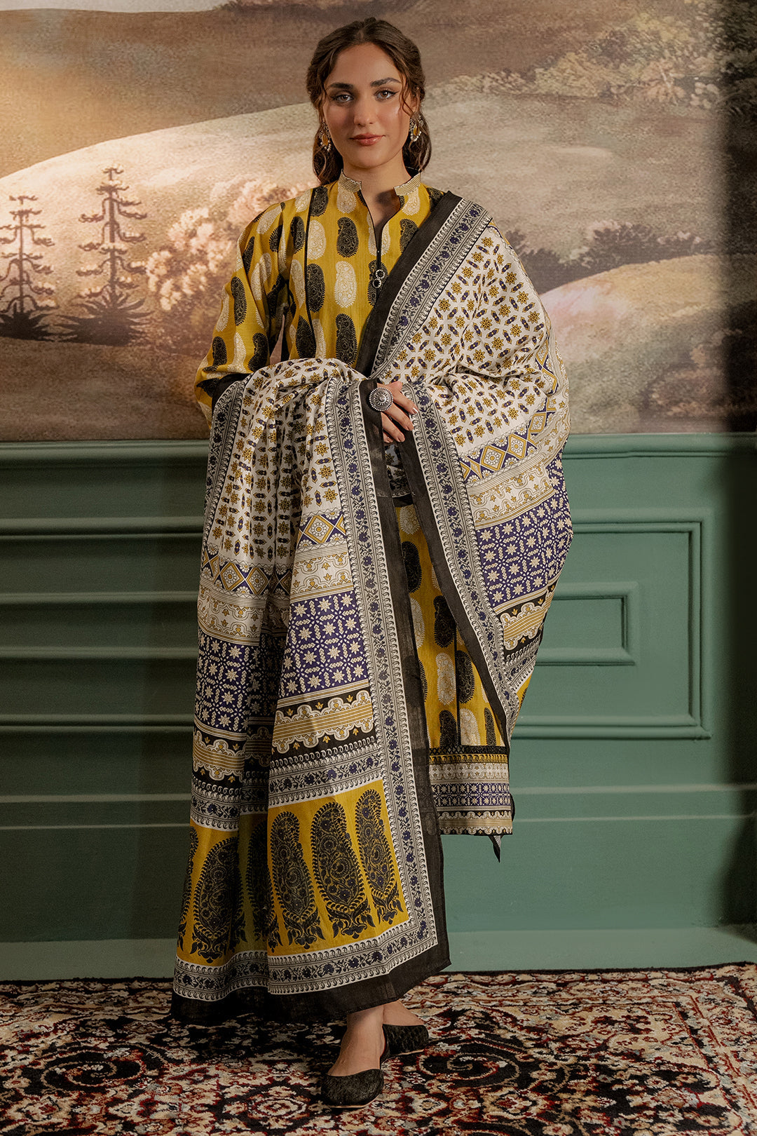 Zellbury | Unstitched 3 Piece Khaddar | Shirt Shalwar Dupatta - 0371 - Libasekhas