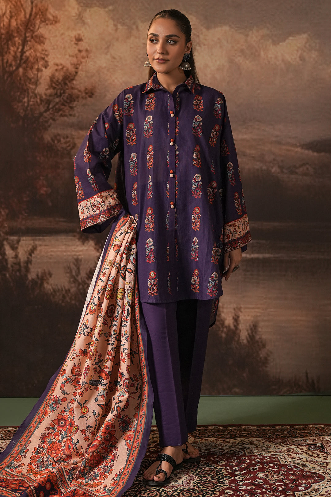 Zellbury | Unstitched 3 Piece Khaddar | Shirt Shalwar Dupatta - 0372 - House Of Zarish