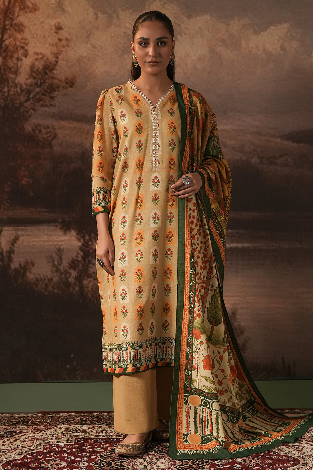Zellbury | Unstitched 3 Piece Karandi | Shirt Shalwar Dupatta - 0379 - House Of Zarish