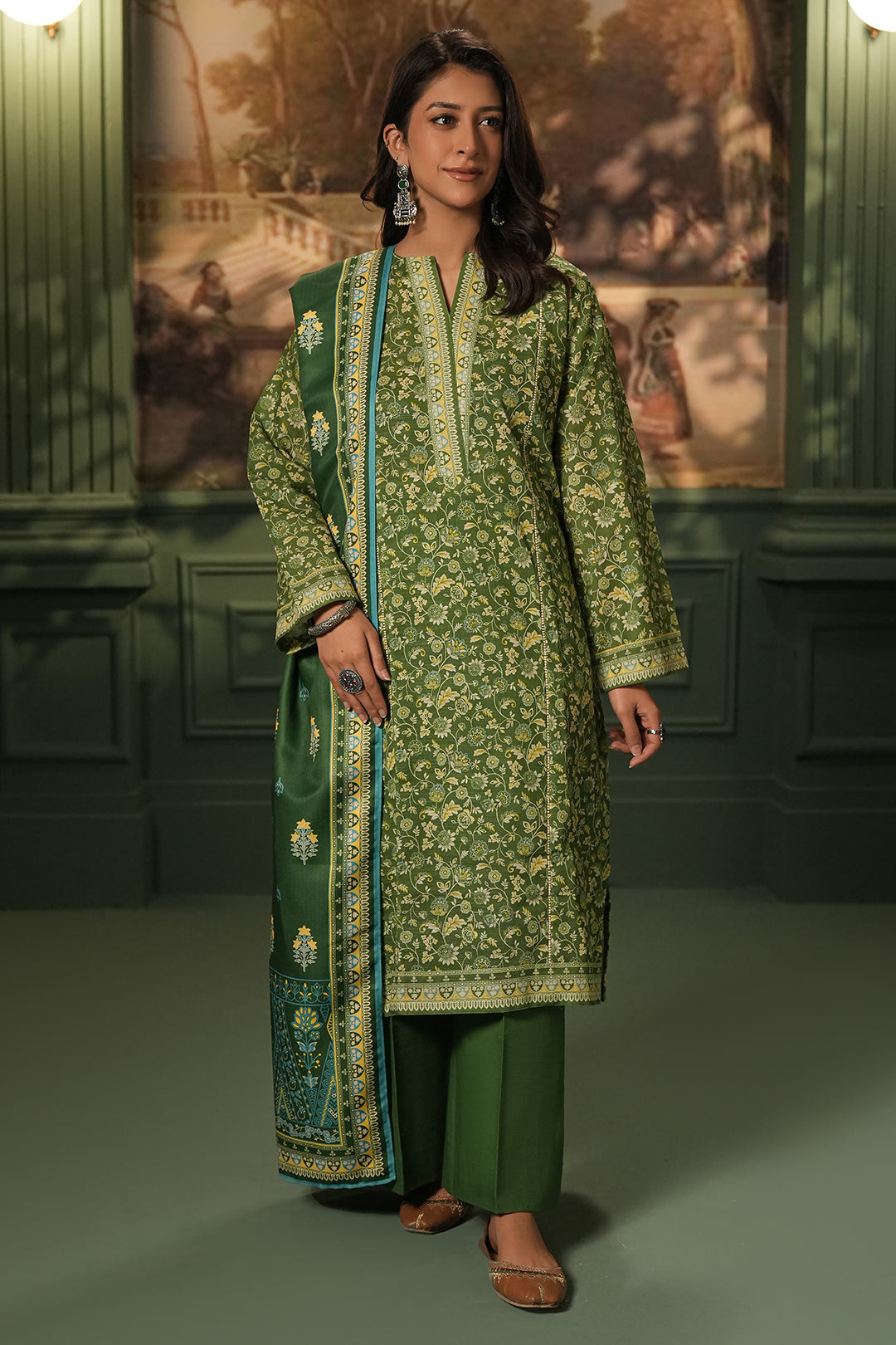 Zellbury | Unstitched 3 Piece Khaddar | Shirt Shalwar Shawl - 0384 - House Of Zarish