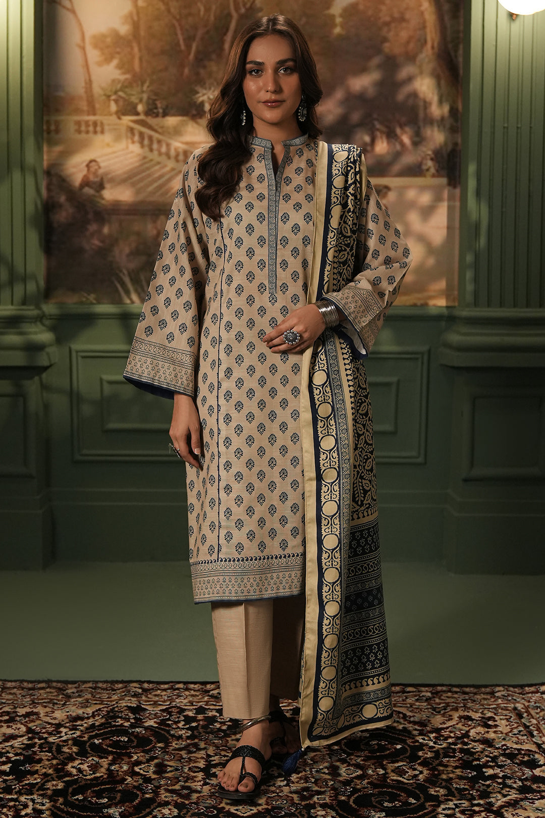 Zellbury | Unstitched 3 Piece Khaddar | Shirt Shalwar Shawl - 0392 - House Of Zarish