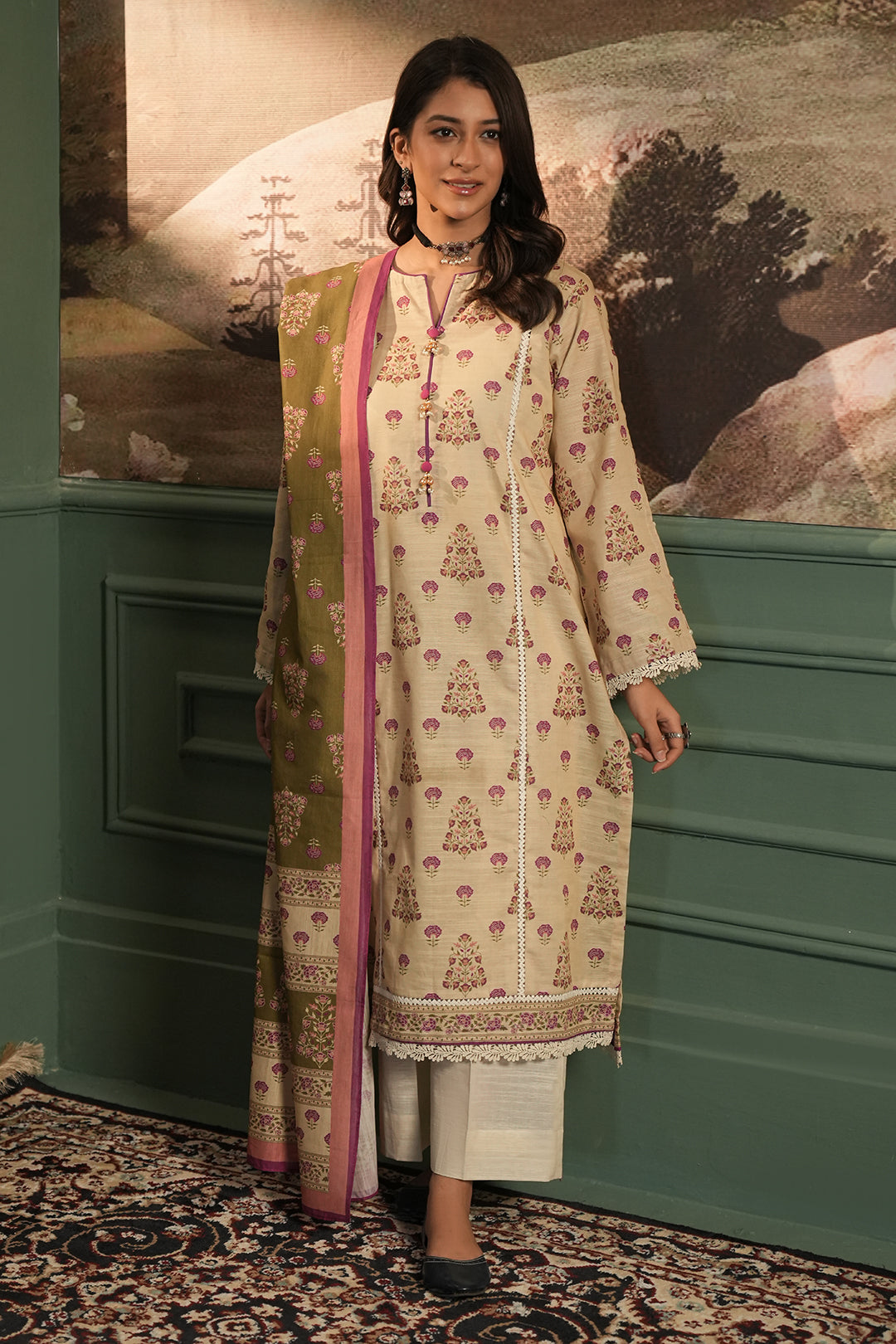 Zellbury | Unstitched 3 Piece Khaddar | Shirt Shalwar Dupatta - 0444 - House Of Zarish