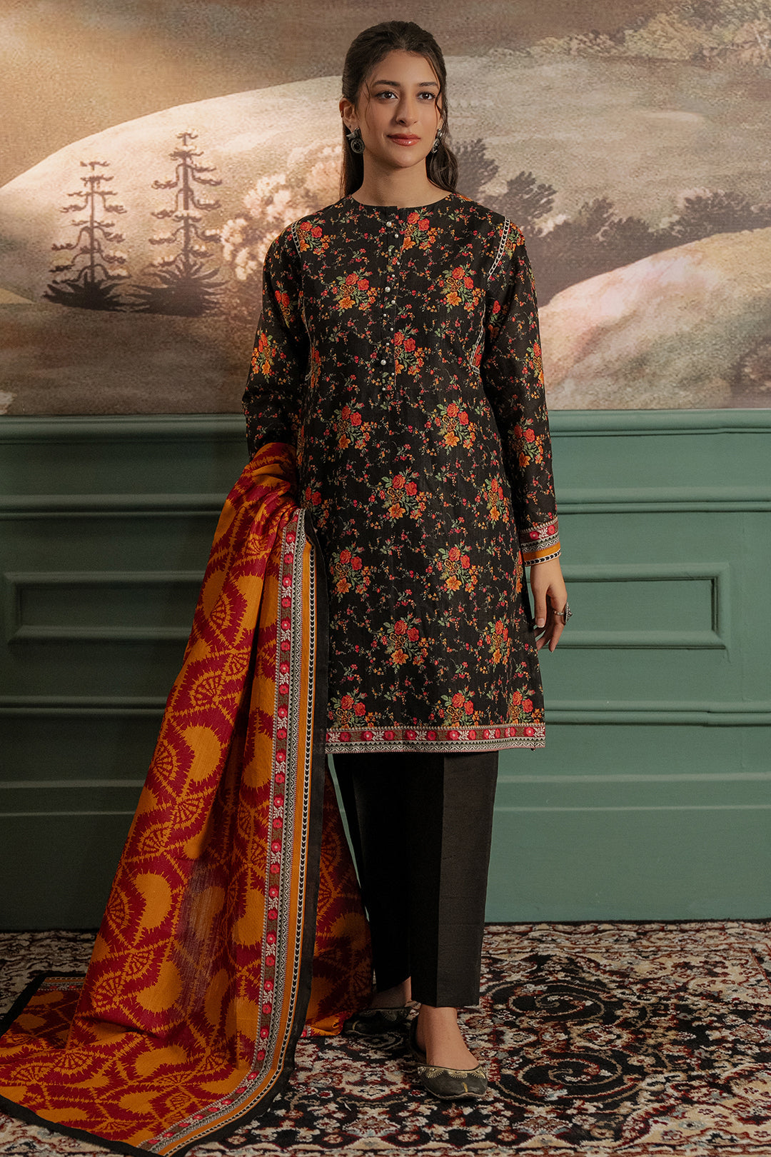 Zellbury | Unstitched 3 Piece Khaddar | Shirt Shalwar Dupatta - 0447 - House Of Zarish