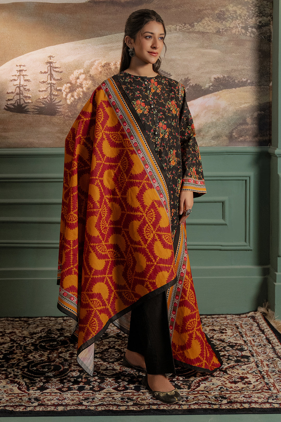 Zellbury | Unstitched 3 Piece Khaddar | Shirt Shalwar Dupatta - 0447 - House Of Zarish