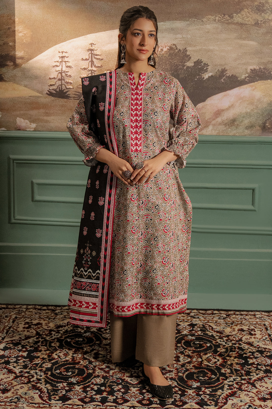 Zellbury | Unstitched 3 Piece Khaddar | Shirt Shalwar Dupatta - 0456 - House Of Zarish