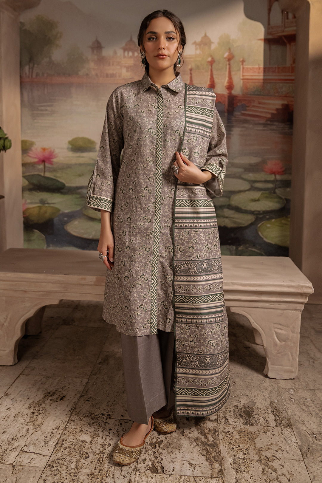 Zellbury | Unstitched 3 Piece Karandi | Shirt Shalwar Dupatta - 0457 - House Of Zarish