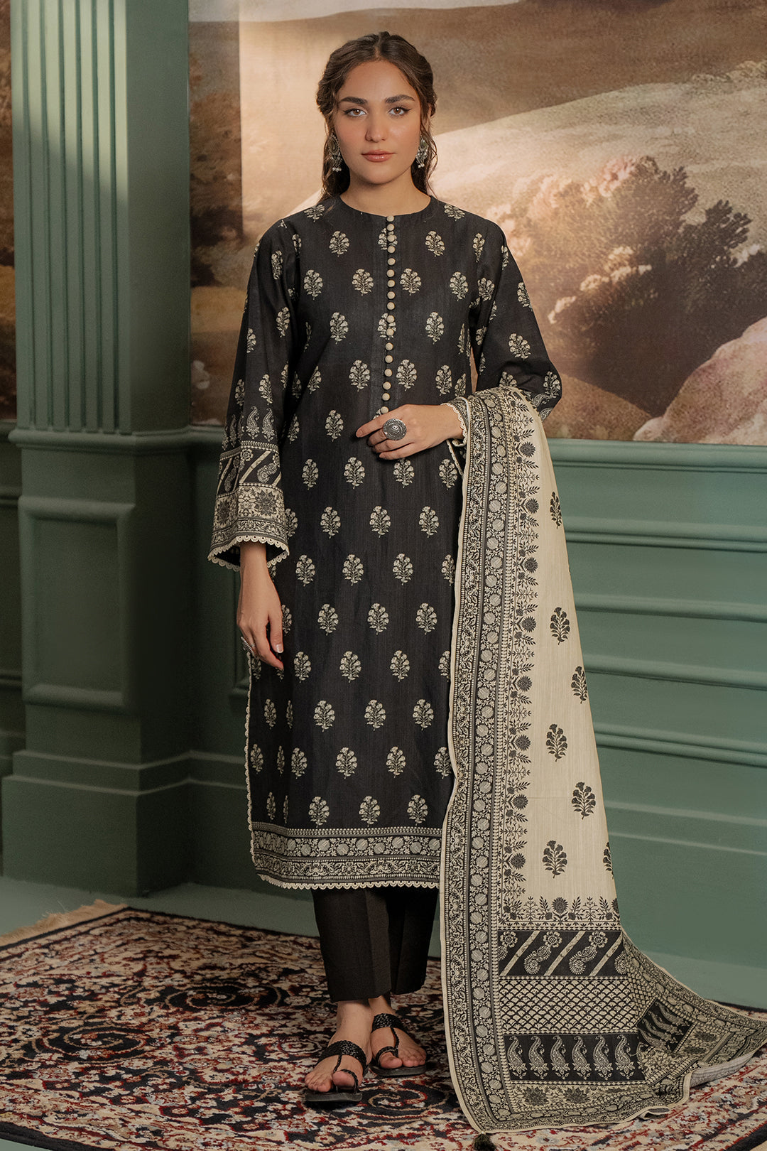 Zellbury | Unstitched 3 Piece Khaddar | Shirt Shalwar Dupatta - 0461 - House Of Zarish