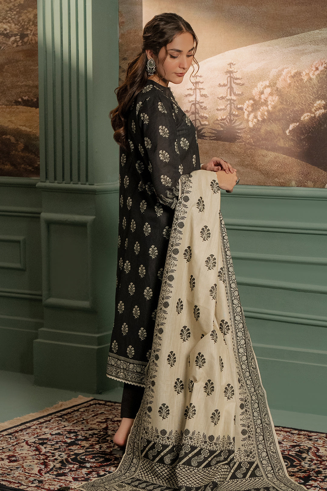 Zellbury | Unstitched 3 Piece Khaddar | Shirt Shalwar Dupatta - 0461 - House Of Zarish