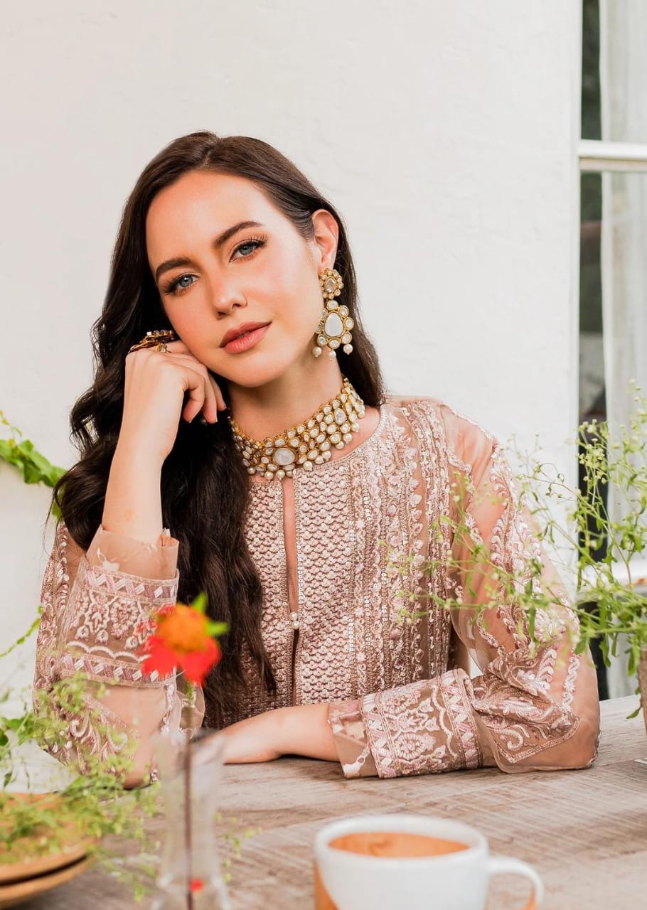 Maryum N Maria | Sorina Luxury Chiffon 23 | Peach Beige (MW23-503) - House Of Anaya