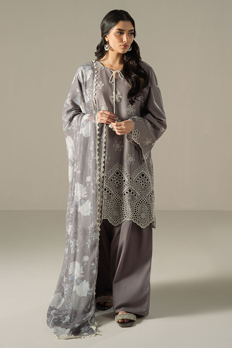 Cross Stitch | Chikankari Lawn 25 | WHISPER ASH - House Of Anaya