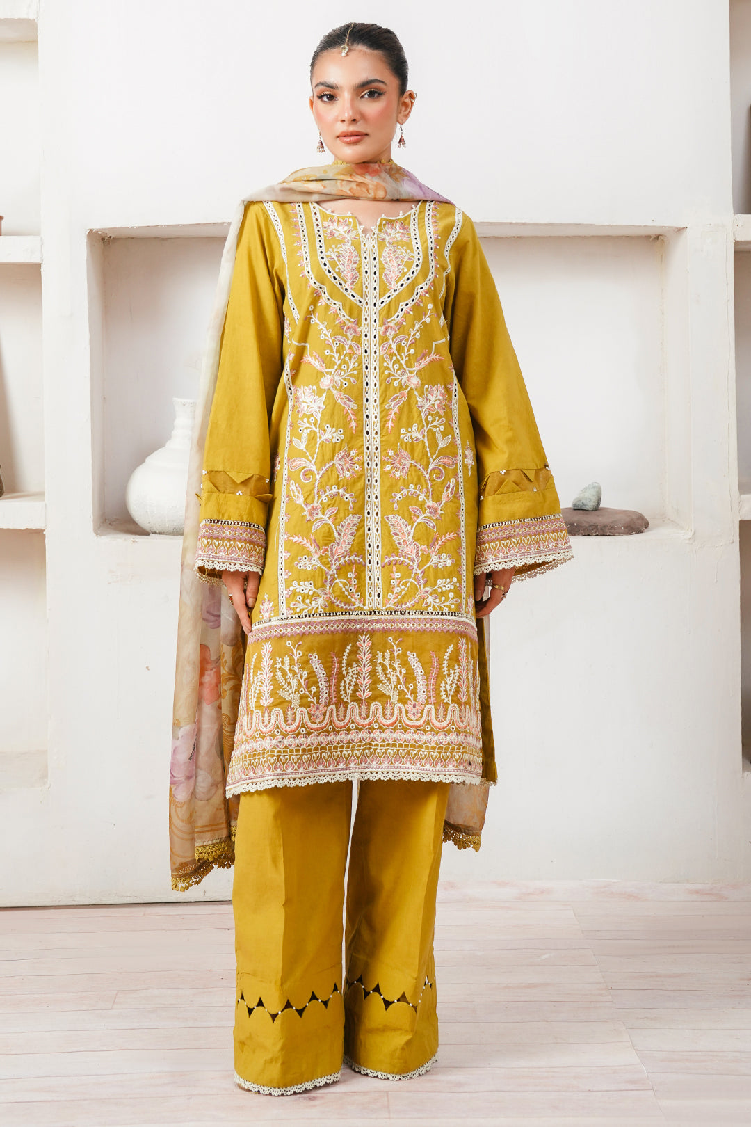Zellbury | Unstitched 3 Piece Cambric | Embroidered Shirt Shalwar Dupatta - 0156 - House Of Zarish
