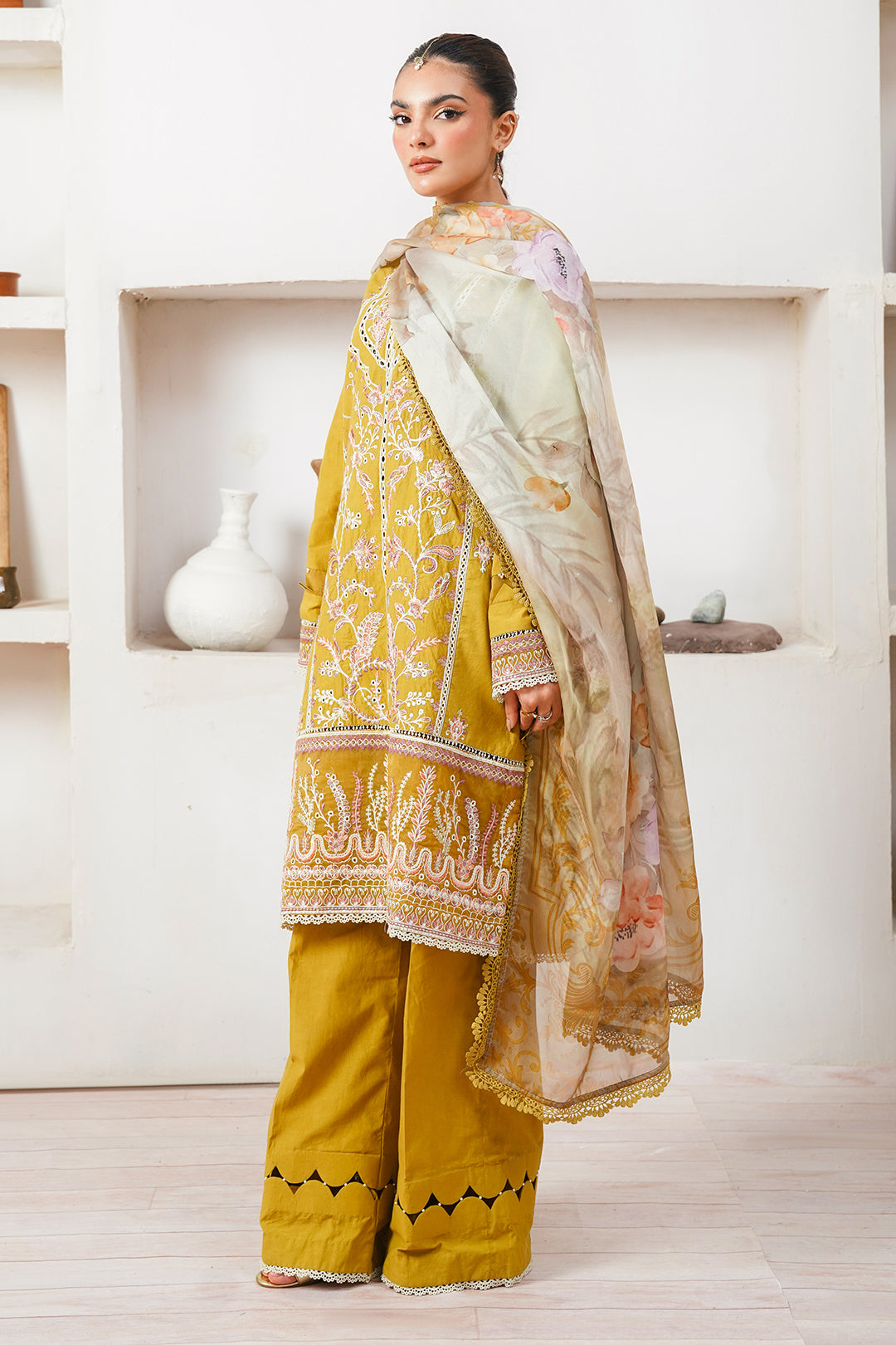 Zellbury | Unstitched 3 Piece Cambric | Embroidered Shirt Shalwar Dupatta - 0156 - House Of Zarish