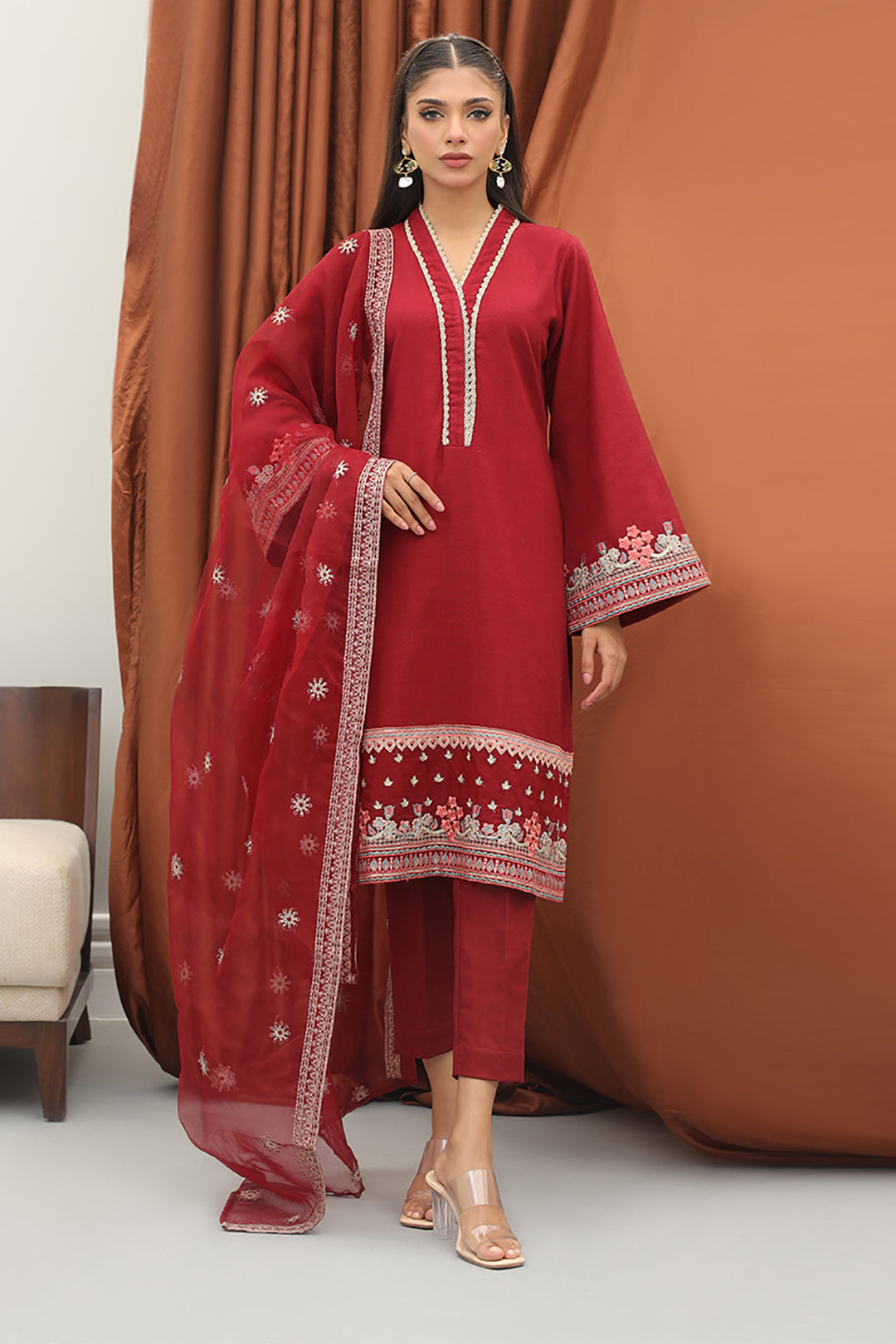 Zellbury | Winter Pret | Embroidered Kurta Dupatta Trouser - 3278 - House Of Zarish