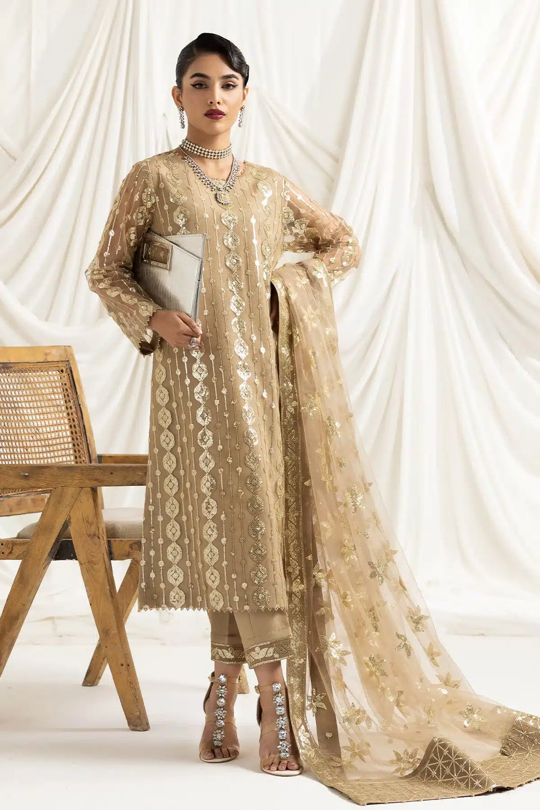 Alizeh | Dua Formals 23 | DUA-V02D01B- AIREEN(IVORY BEIGE) - House Of Anaya