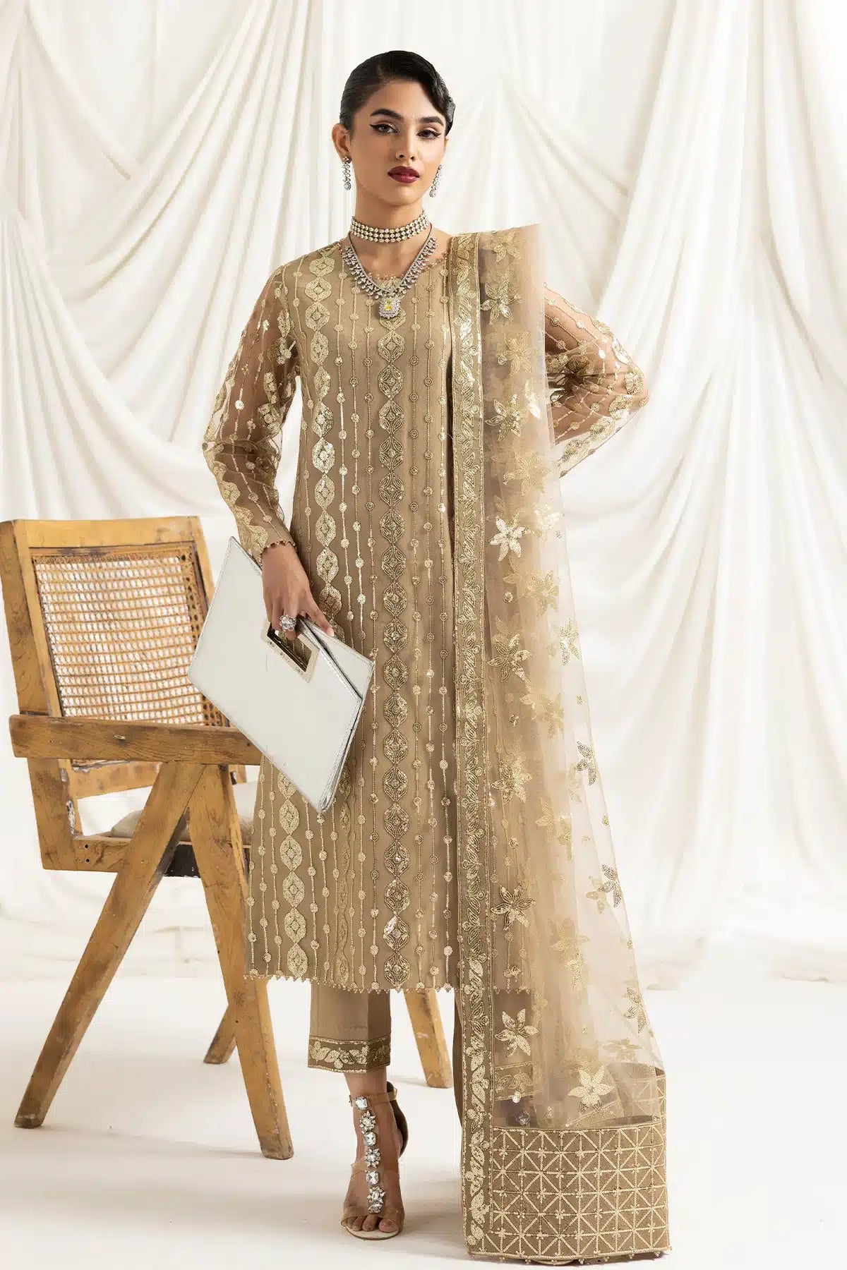 Alizeh | Dua Formals 23 | DUA-V02D01B- AIREEN(IVORY BEIGE) - House Of Anaya