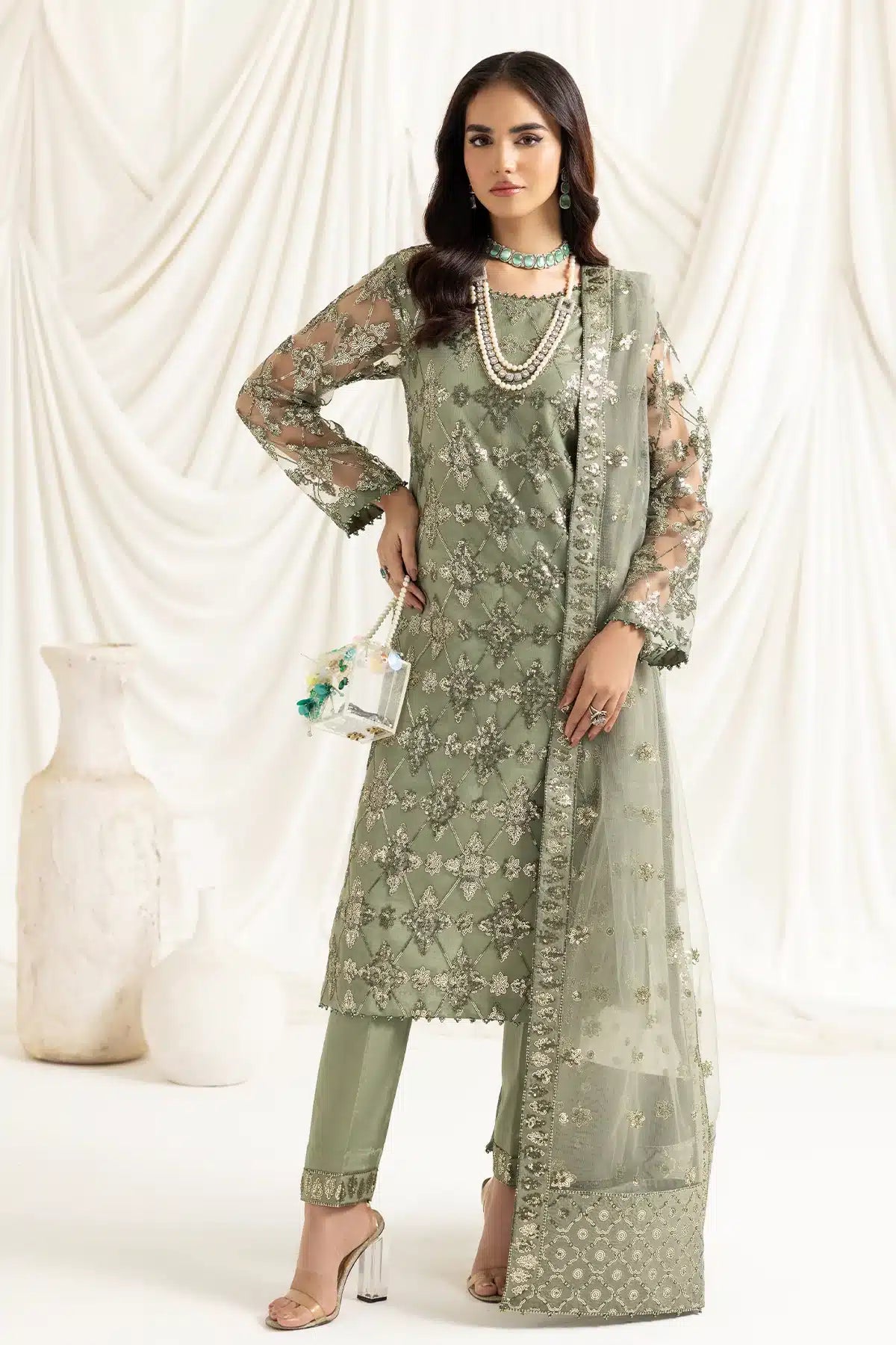 Alizeh | Dua Formals 23 | DUA-V02D02B-ALARA(PISTACHIO) - House Of Anaya