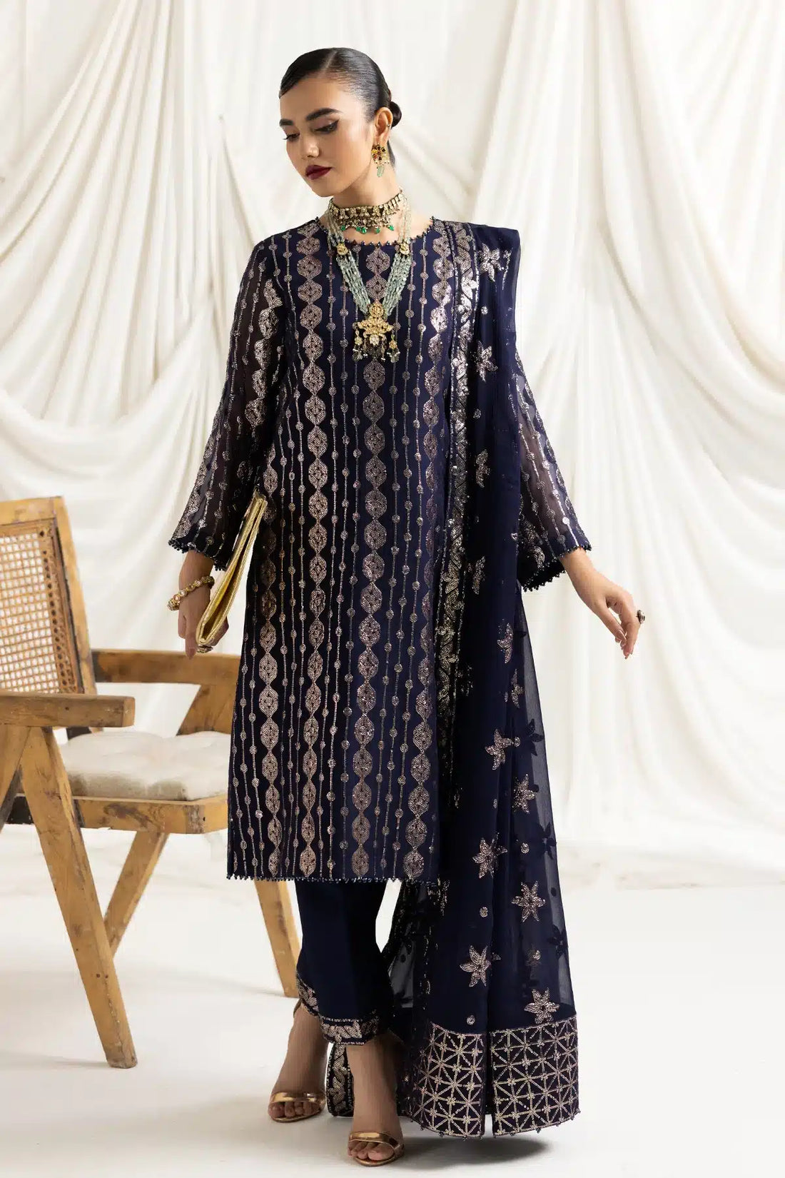 Alizeh | Dua Formals 23 | DUA-V02D01A- AIREEN(NAVY BLUE) - House Of Anaya