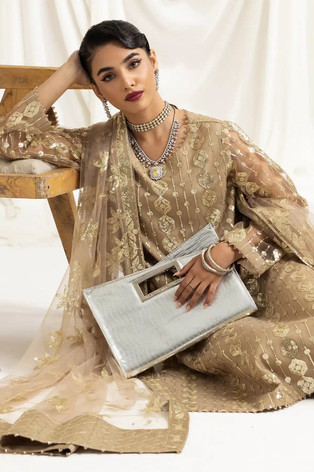 Alizeh | Dua Formals 23 | DUA-V02D01B- AIREEN(IVORY BEIGE) - House Of Anaya