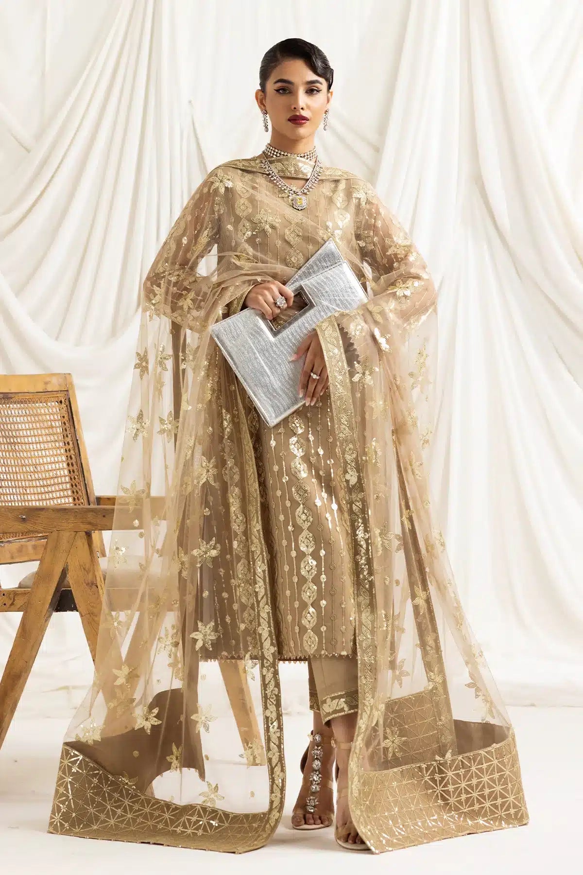Alizeh | Dua Formals 23 | DUA-V02D01B- AIREEN(IVORY BEIGE) - House Of Anaya