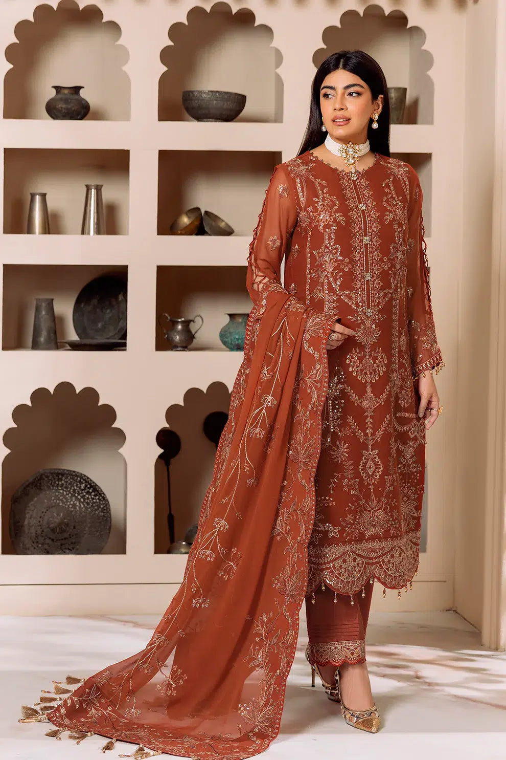 Alizeh | Dua Formals 23 | DUA-V01D02A- LYRA ( RUST ) - House Of Anaya